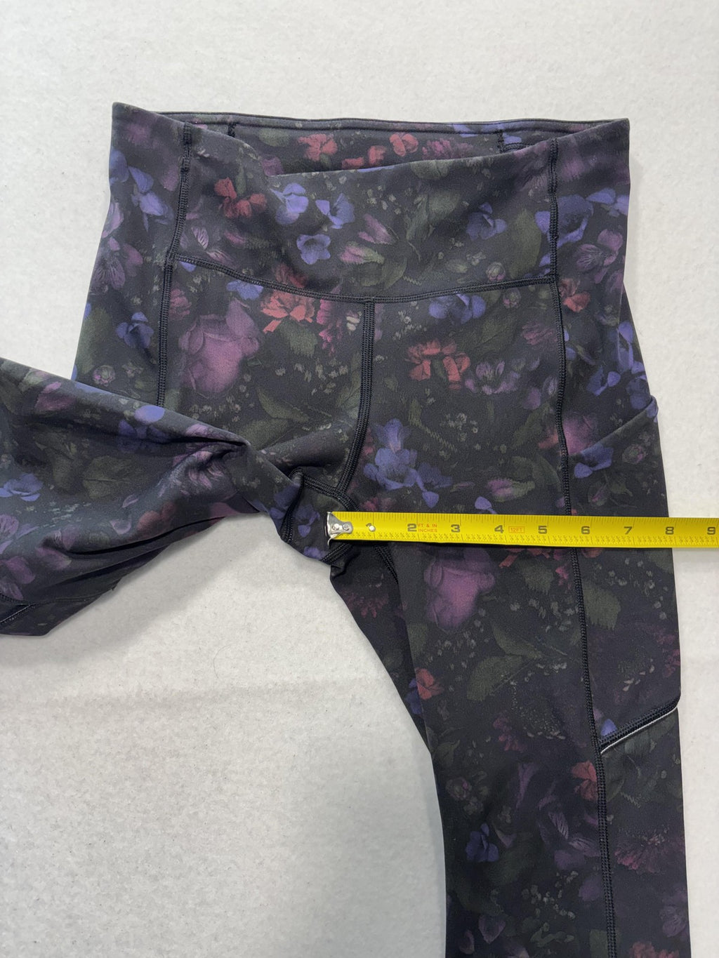 Lululemon Leggings Womens 4 Black Floral High Rise Pocket Ankle Stretch Athletic