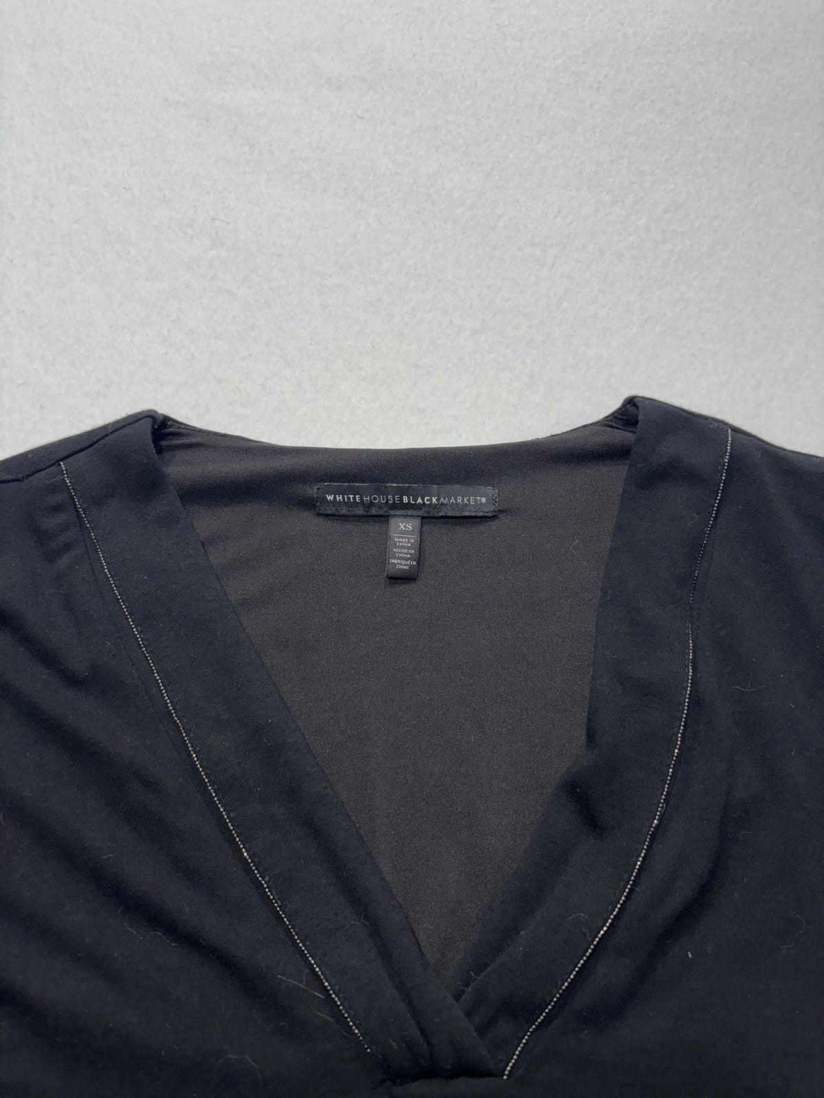 White House Black Market Shirt Womens XS Black Deep V Neck Long Sleeve Jersey