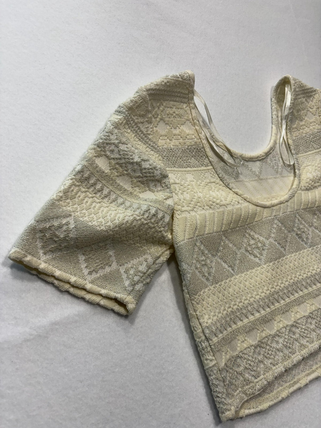 Rebecca Minkoff Blouse Womens M Beige James Top Scoop Neck Cropped Glitter Knit