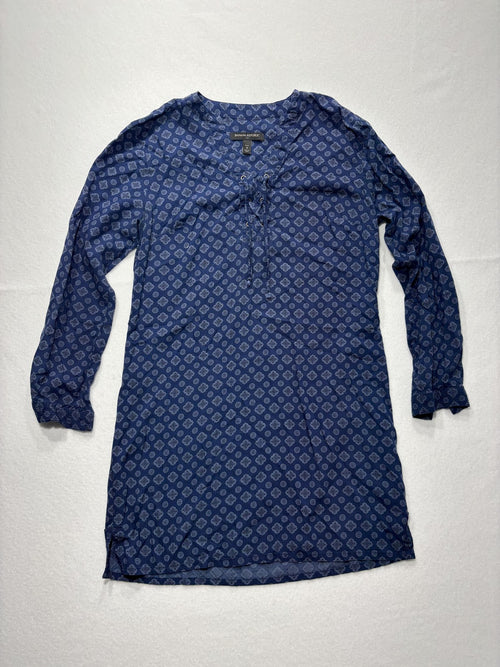 Banana Republic Dress Womens 4P Blue Geometric V Neck Long Sleeve Shirt Dress