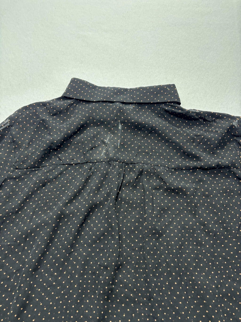 Sonja Betro Blouse Womens 2X Plus Black Polka Dot Ruffle Sleeve Sheer Chiffon