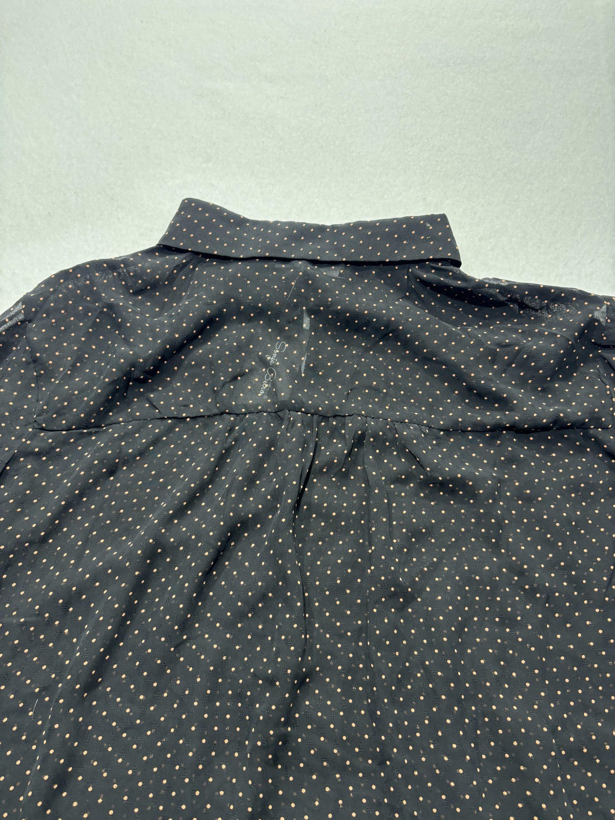 Sonja Betro Blouse Womens 2X Plus Black Polka Dot Ruffle Sleeve Sheer Chiffon