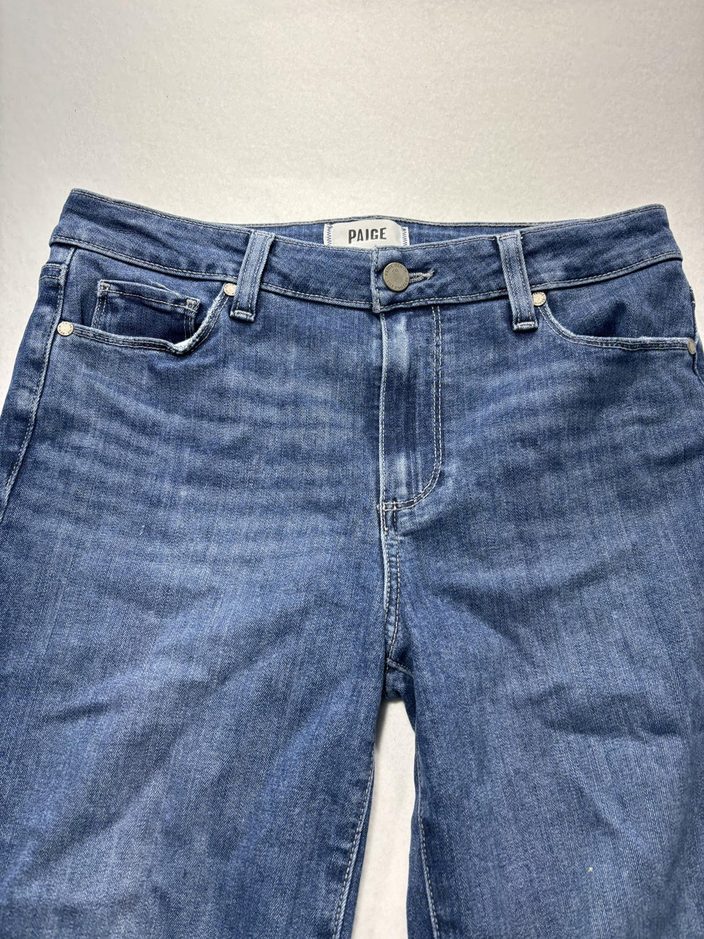 Paige Rory Crop Flare Jeans Womens 28 Blue Medium Wash Raw Hem 28x26 Stretch