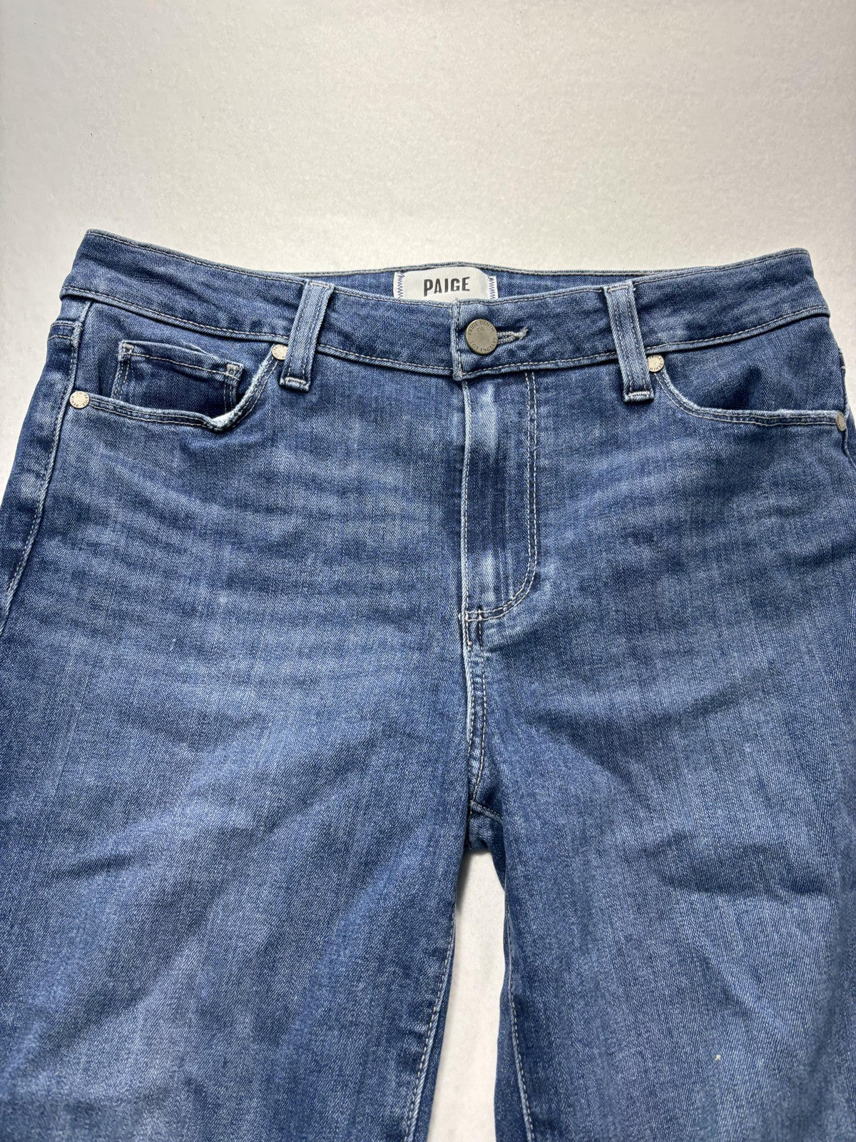 Paige Rory Crop Flare Jeans Womens 28 Blue Medium Wash Raw Hem 28x26 Stretch