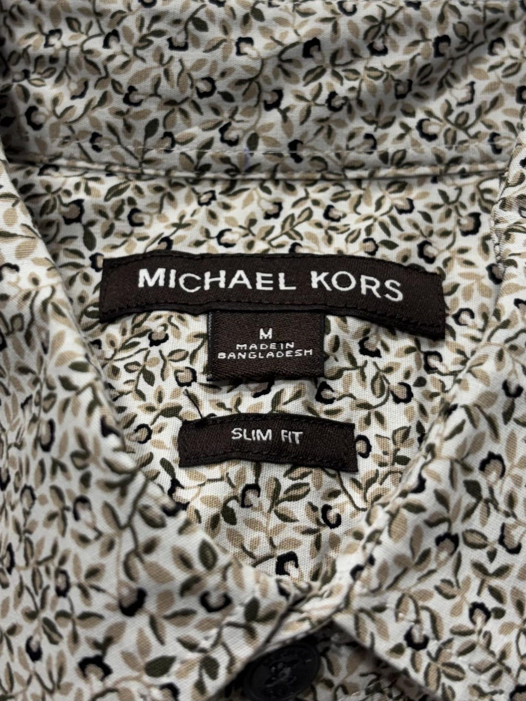 Michael Kors Shirt Mens Medium Beige Floral Short Sleeve Button Up Slim Fit