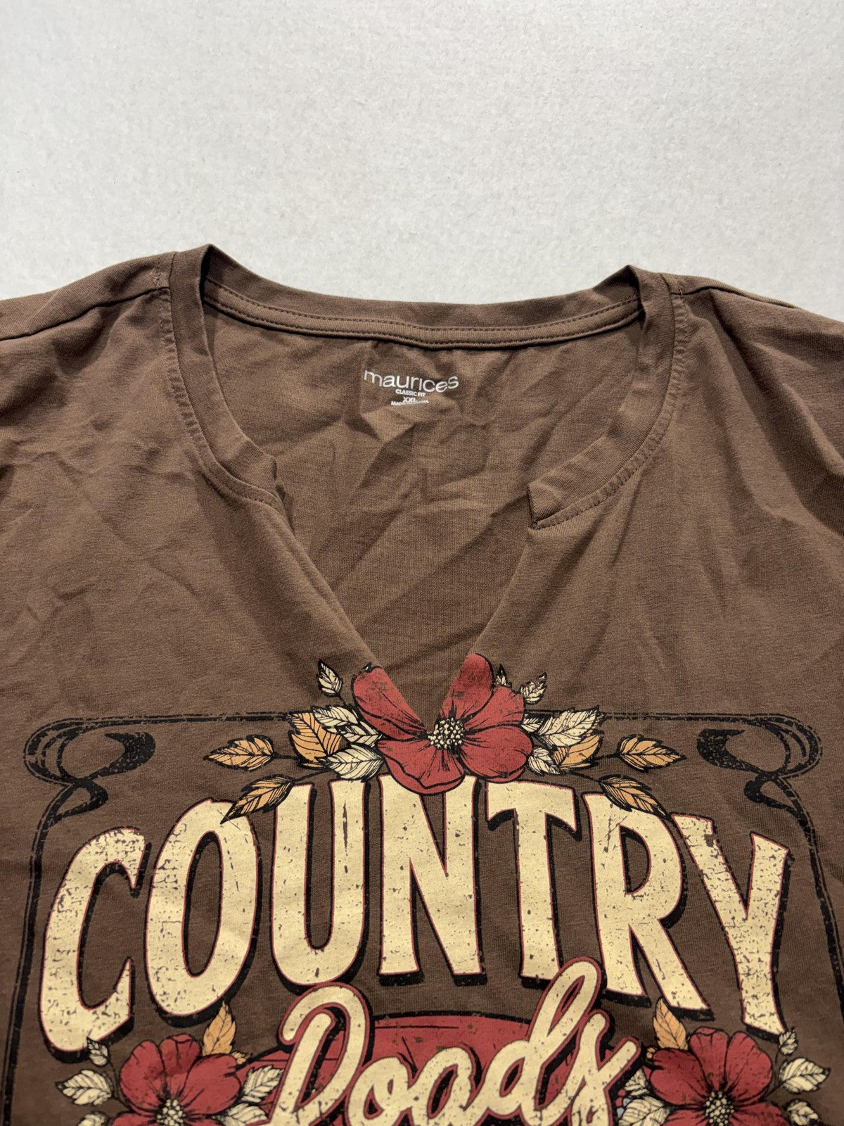 Maurices Shirt Womens XXL Brown Country Roads Graphic V Neck Tee Western Casual