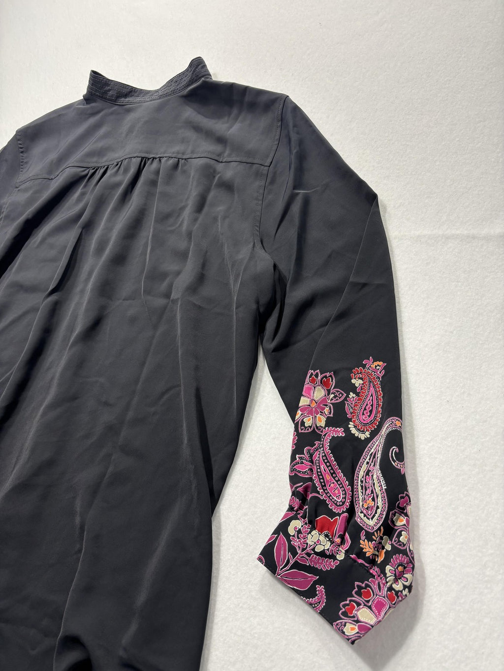 Chico's Shirt Womens 2 Black Paisley Floral Tunic Blouse Long Sleeve Casual