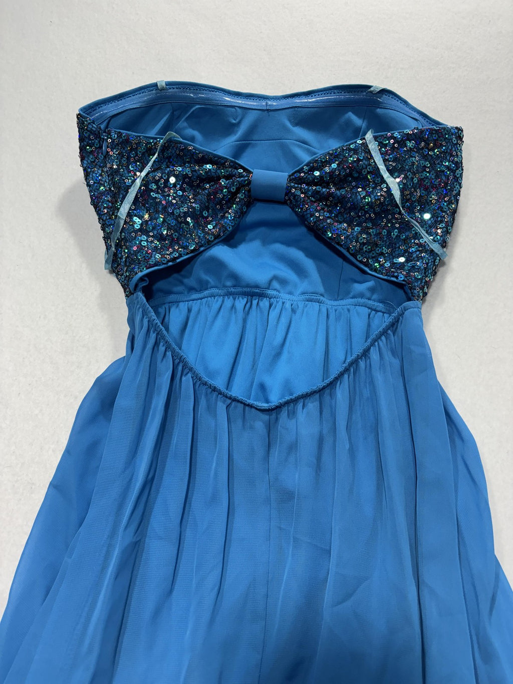 Hailey Logan Dress Juniors 5/6 Blue Sequin Sweetheart Strapless Hi Low Party