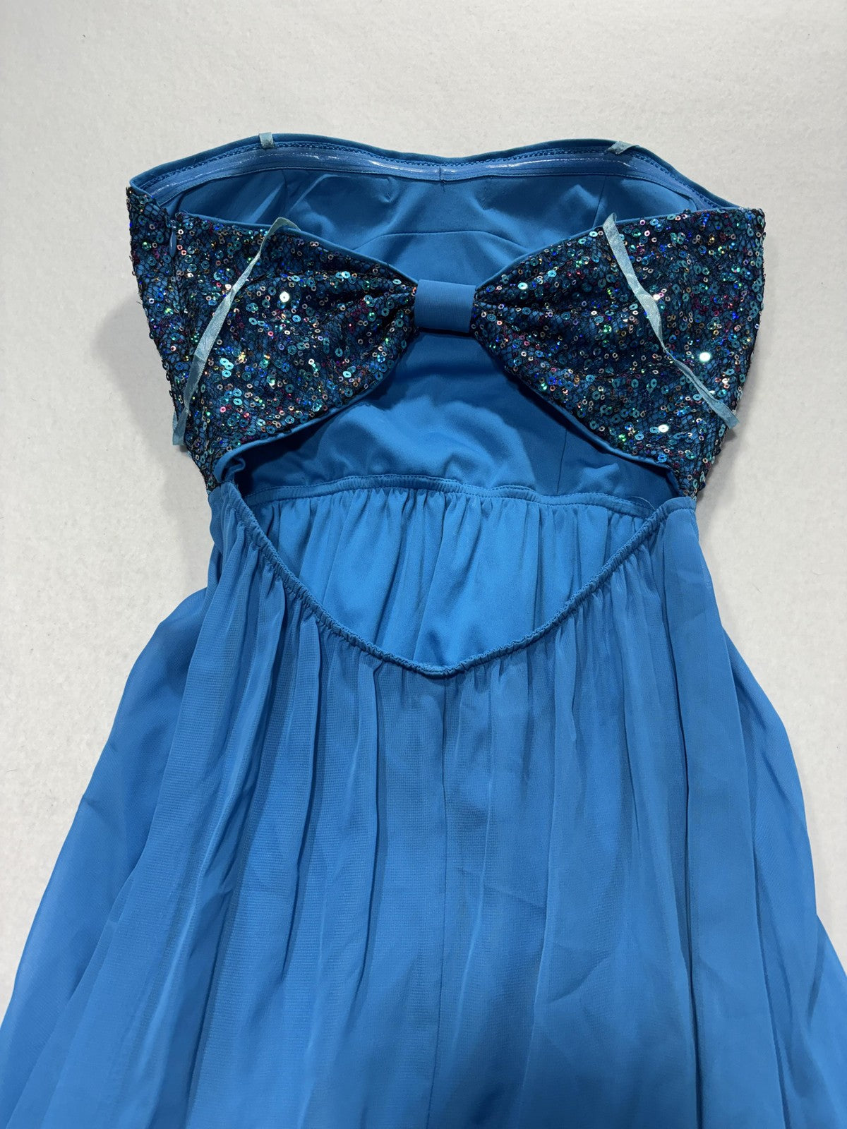 Hailey Logan Dress Juniors 5/6 Blue Sequin Sweetheart Strapless Hi Low Party