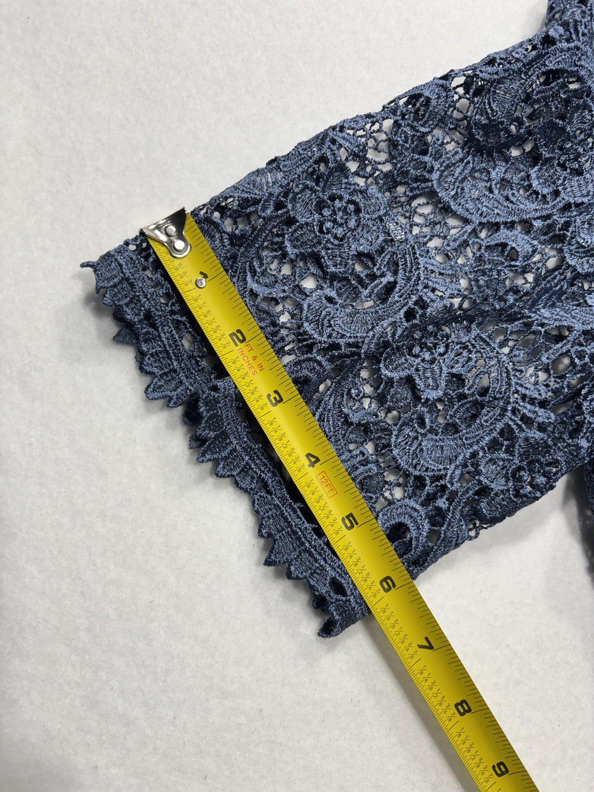 Dressbarn Dress Womens 14 Blue Floral Lace Short Sleeve Sheath Party Cocktail