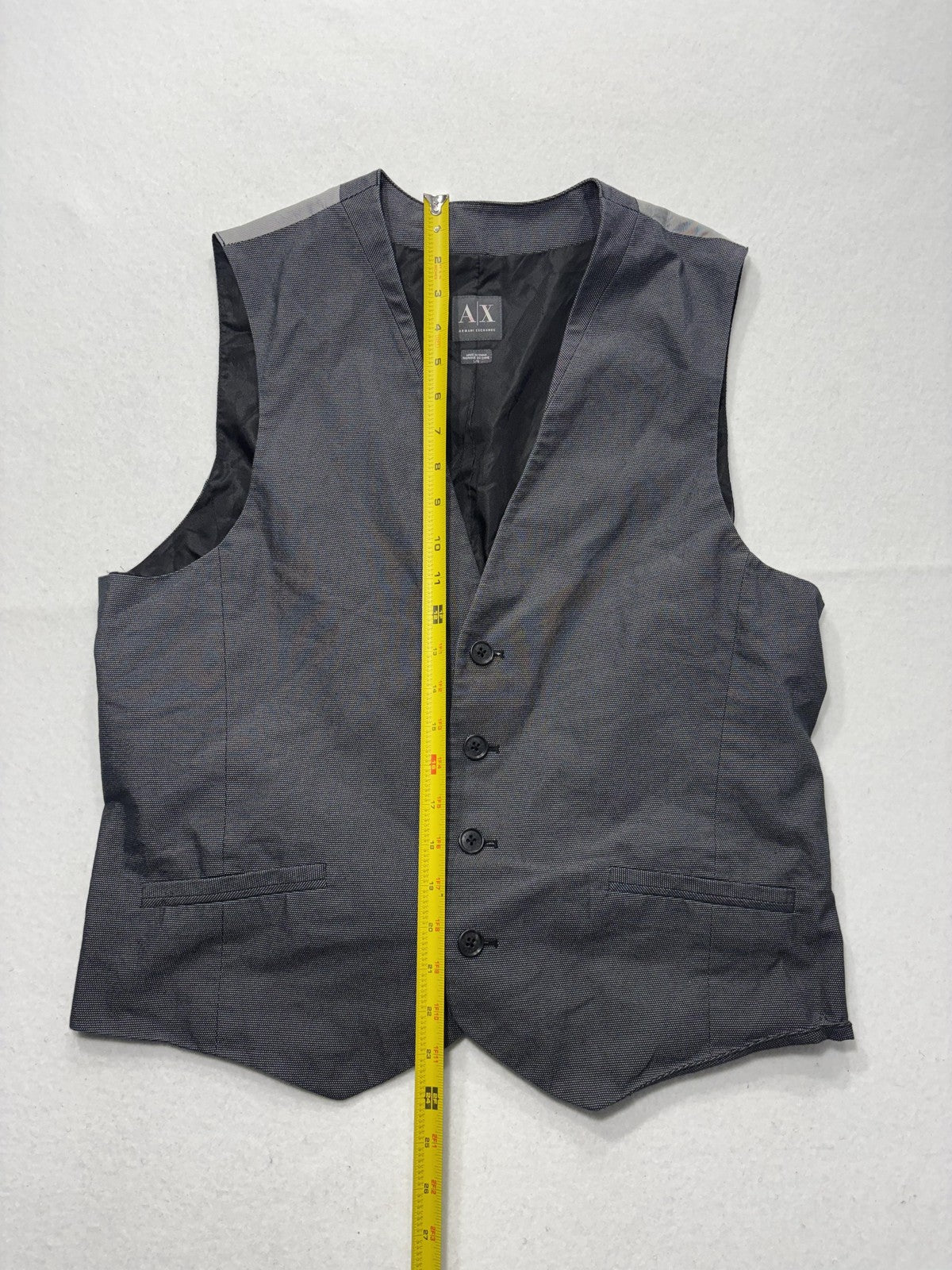 Armani Exchange Suit Vest Mens Large Gray Geometric Belted Back Formal 3 Piece