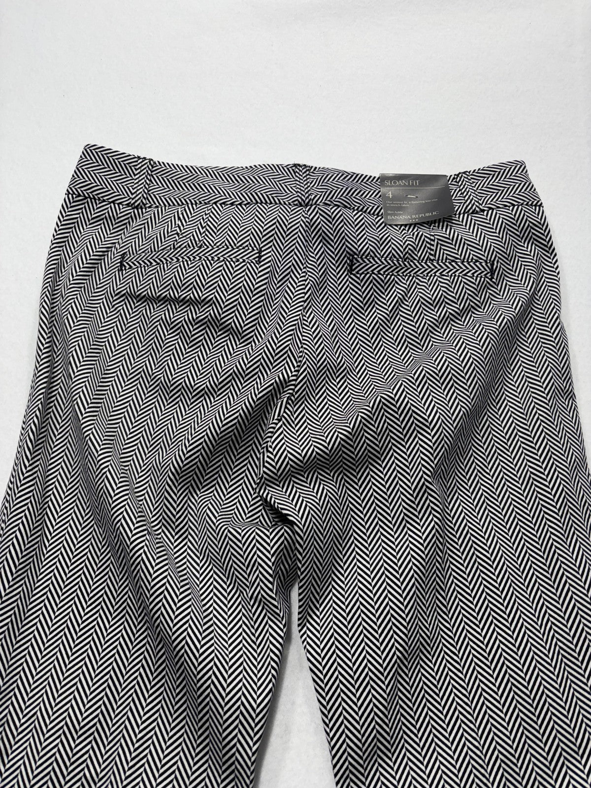 Banana Republic Dress Pants Womens 4 Black White Herringbone Sloan Slim Ankle