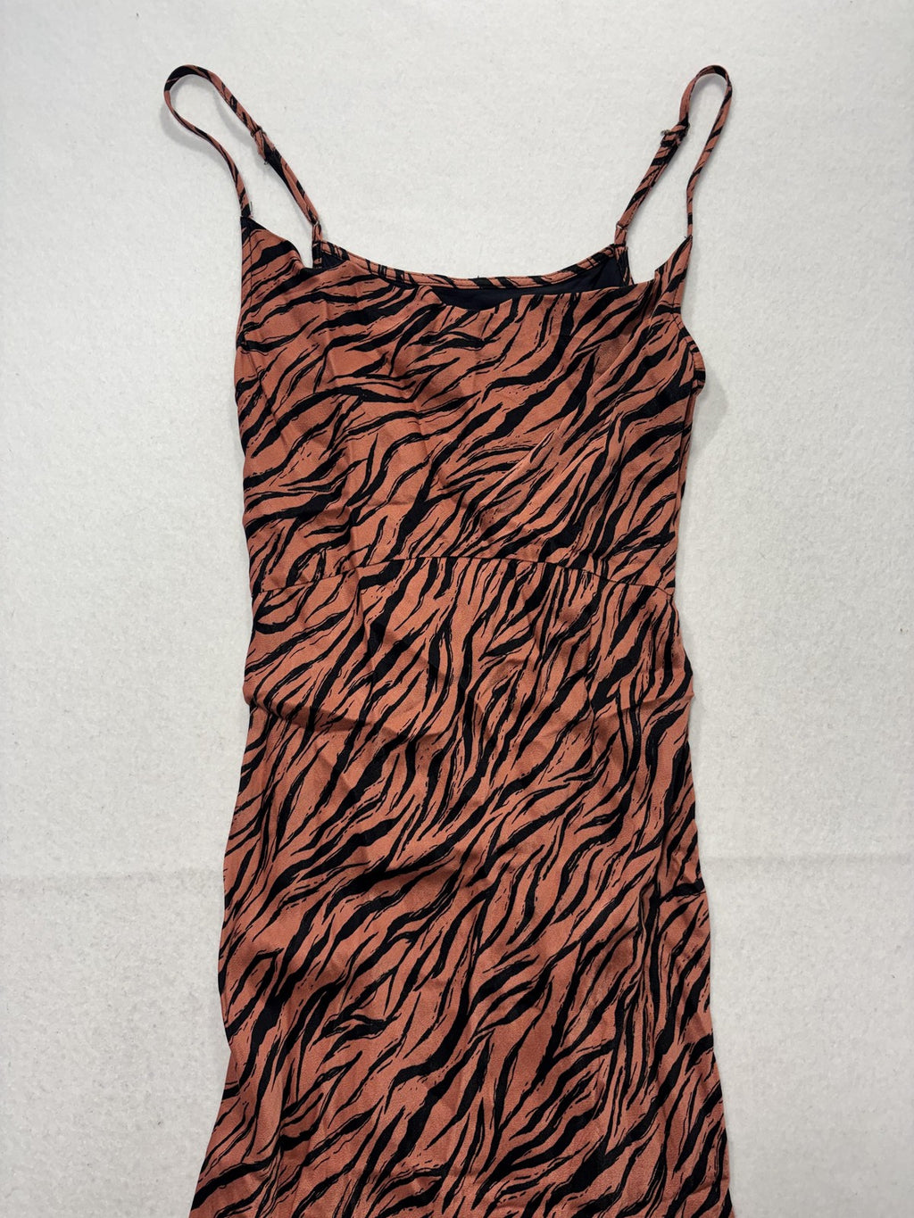 Anthropologie Slip Dress Womens XS Brown Animal Print Scoop Neck Strappy Midi