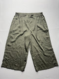 DKNY Pants Womens XL Green Satin Cropped Wide Leg Elastic Waist Pull On Culotte