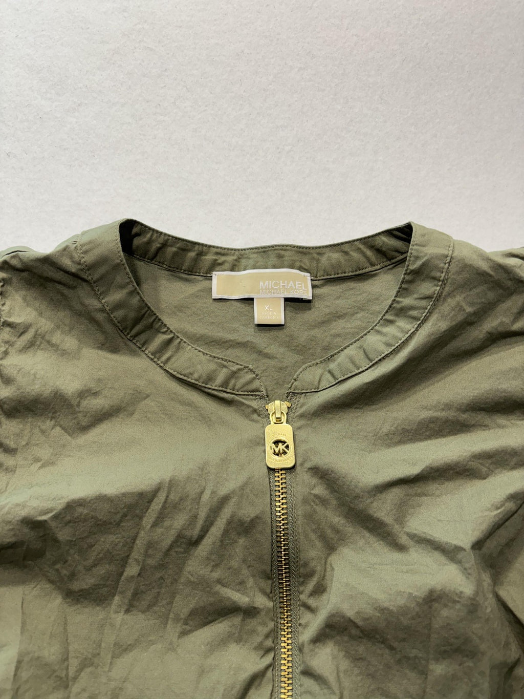 Michael Kors Blouse Womens XL Green Crew Neck Ruffle Sleeveless Half Zip Top