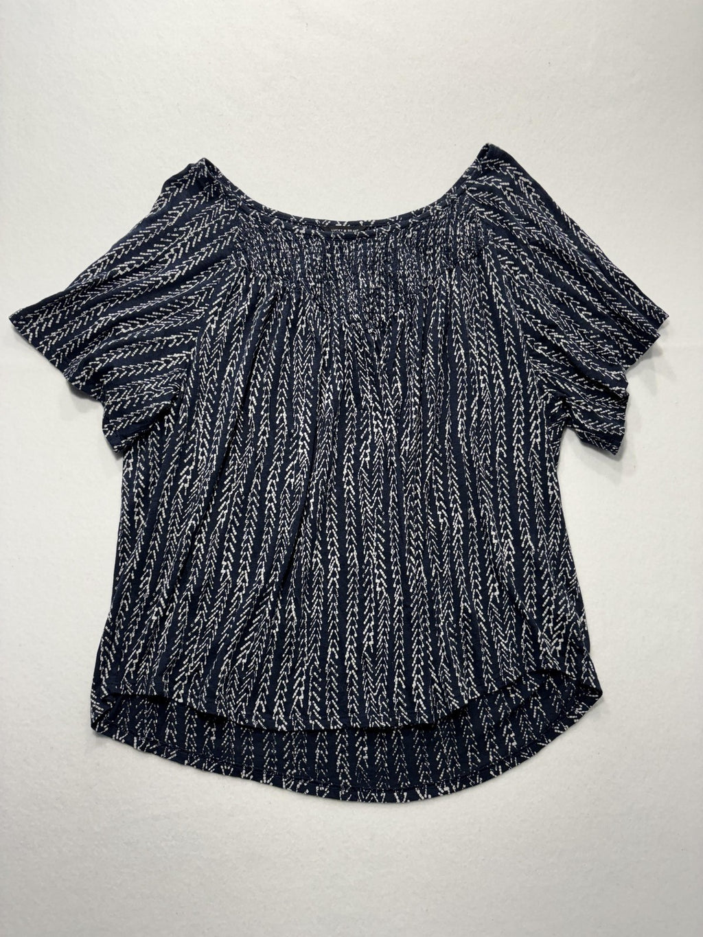 Lucky Brand Blouse Womens XL Blue Geometric Scoop Neck Flutter Sleeve Jersey Top