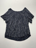 Lucky Brand Blouse Womens XL Blue Geometric Scoop Neck Flutter Sleeve Jersey Top