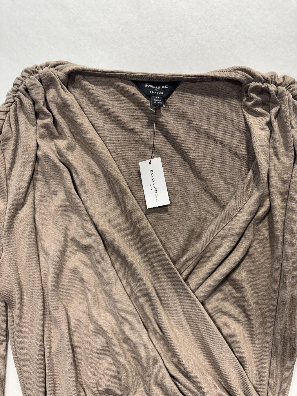 Banana Republic Dress Womens Medium Brown V Neck Long Sleeve Ruched Wrap Maxi