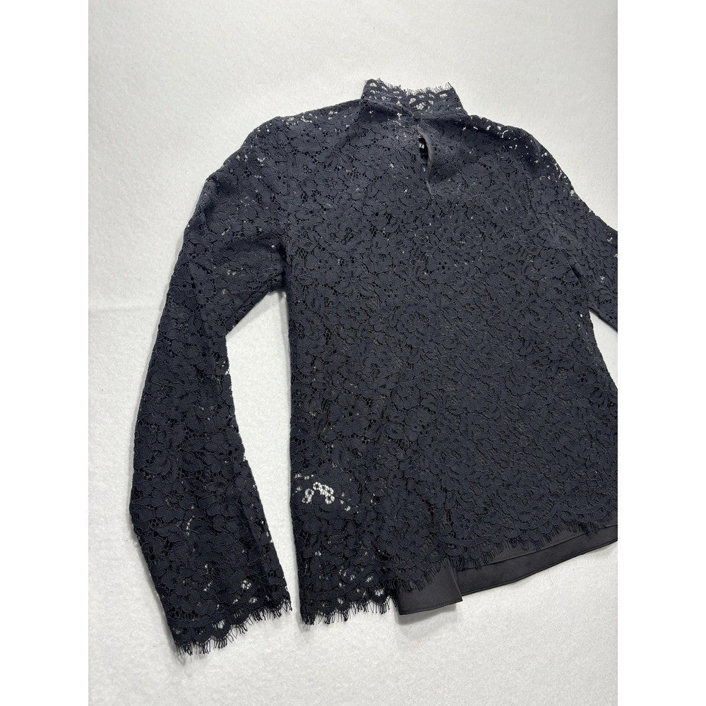 J.Crew Womens 6 Black Lace Mock Neck Long Sleeve Blouse BN027 Lined Sheer Top