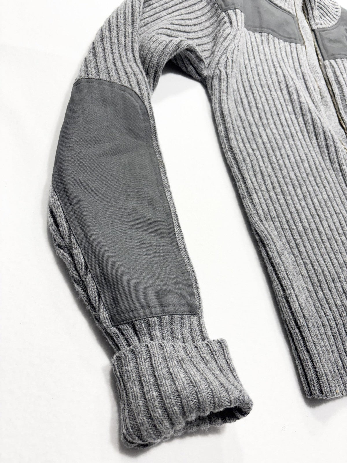 L.L. Bean Sweater Mens Small Gray Ribbed Wool Full Zip Commando Mock Neck Knit