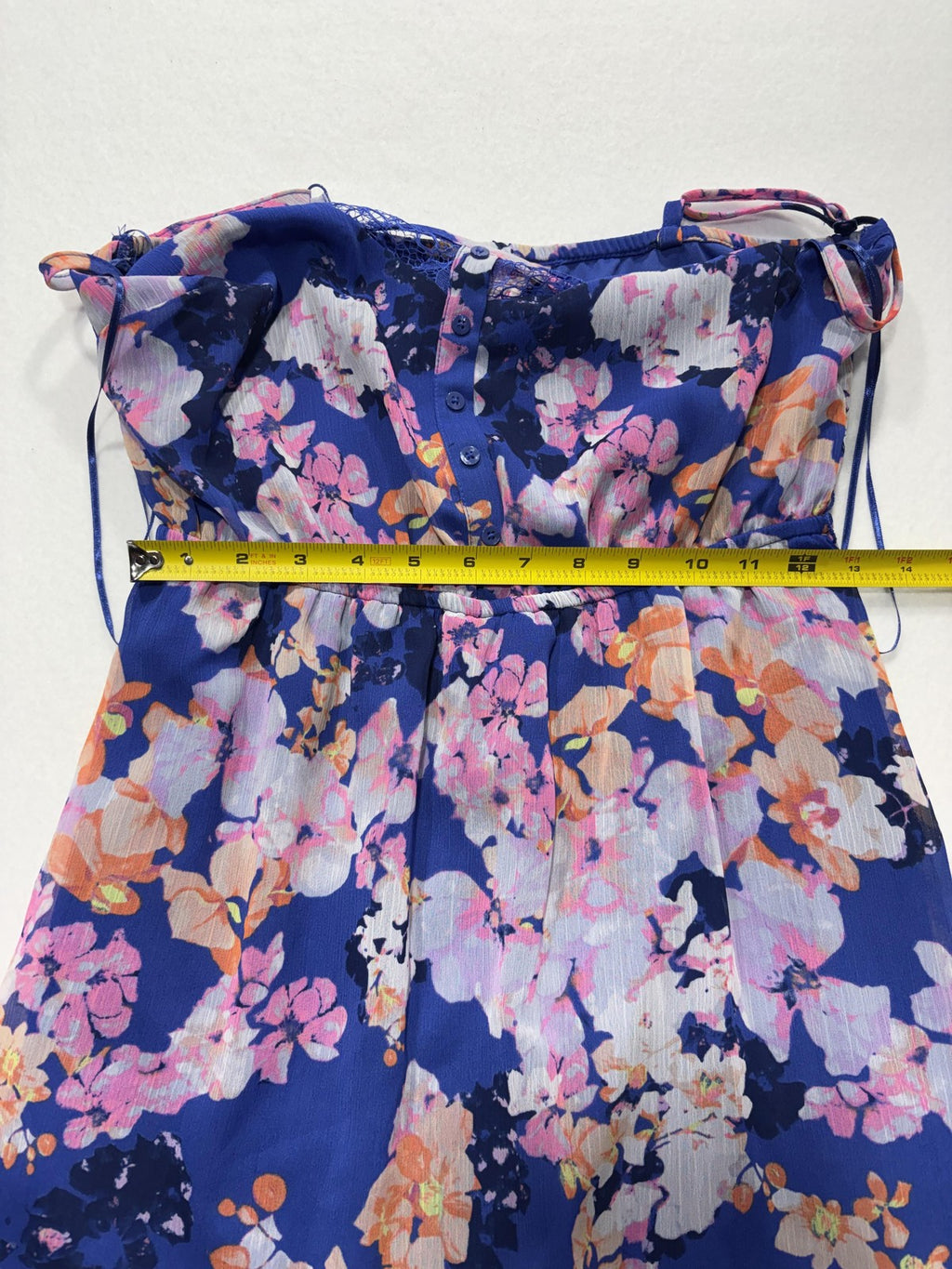 Candies Dress Juniors Medium Blue Floral Lace Maxi Scoop Neck Lined Sundress