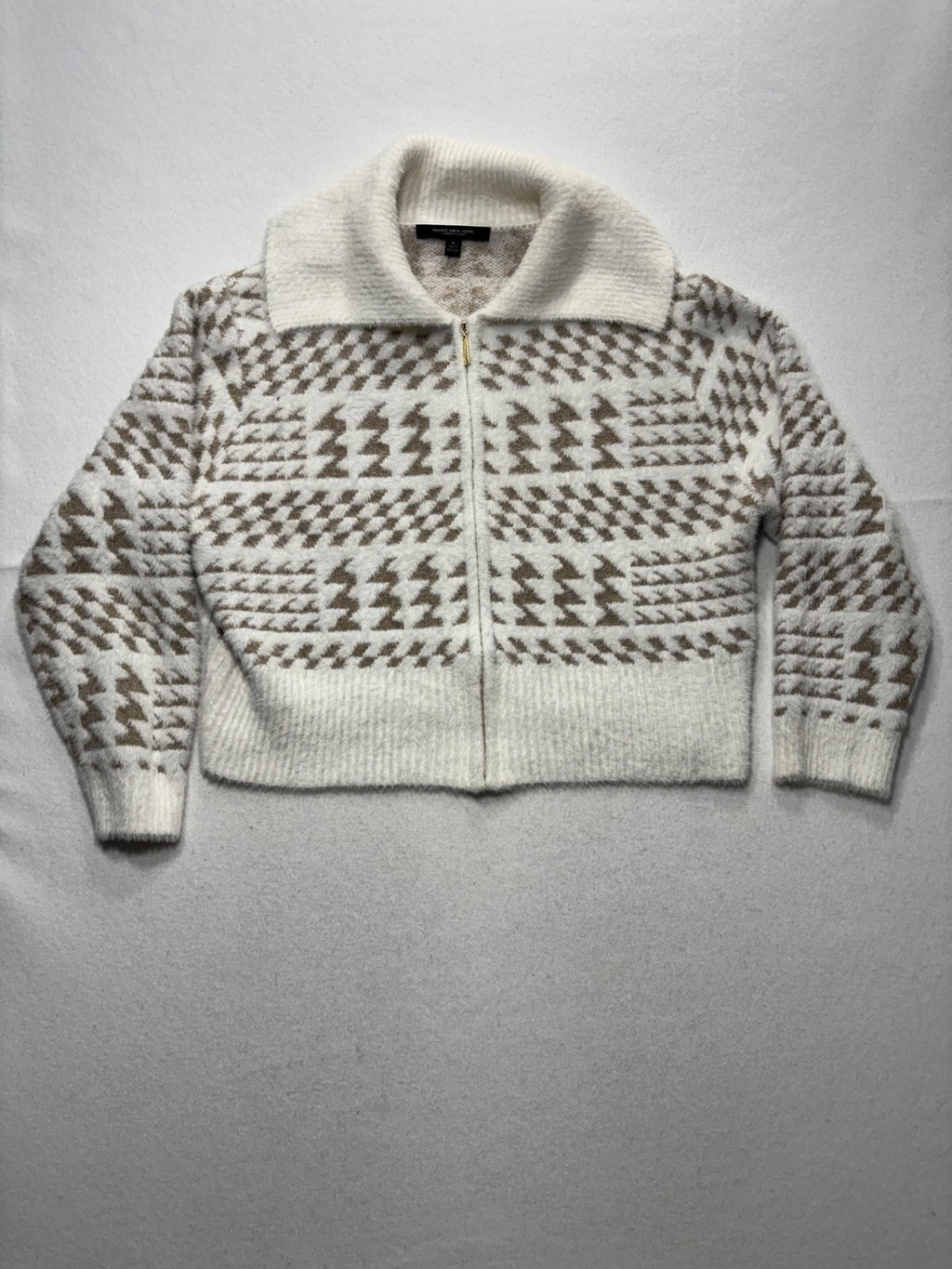 Marc New York Sweater Womens XL White Full Zip Mock Neck Geometric Pattern Knit
