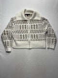 Marc New York Sweater Womens XL White Full Zip Mock Neck Geometric Pattern Knit