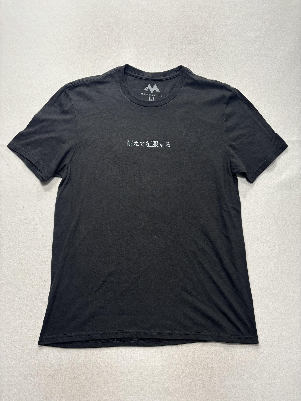 Mentality Shirt Mens Large Black Samurai Skull Graphic Tee Kanji Motto Back