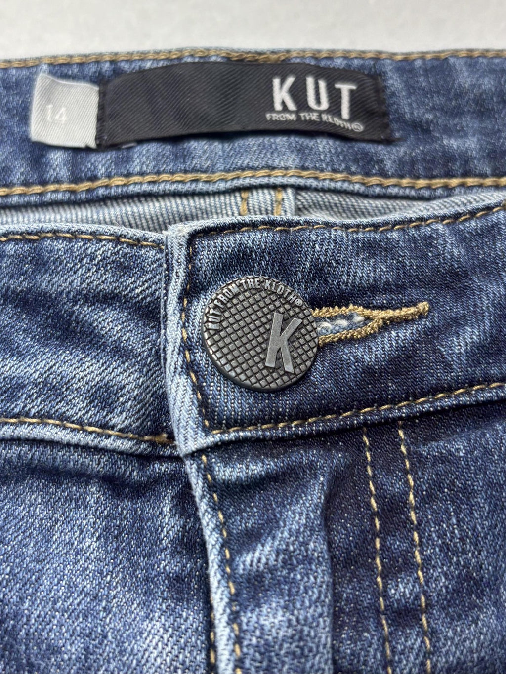KUT From The Kloth Jeans Womens 14 Blue Mid Rise Straight Raw Hem Distressed