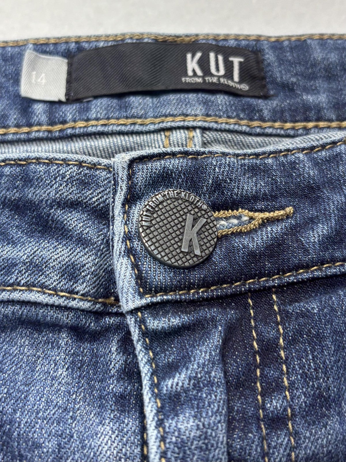 KUT From The Kloth Jeans Womens 14 Blue Mid Rise Straight Raw Hem Distressed