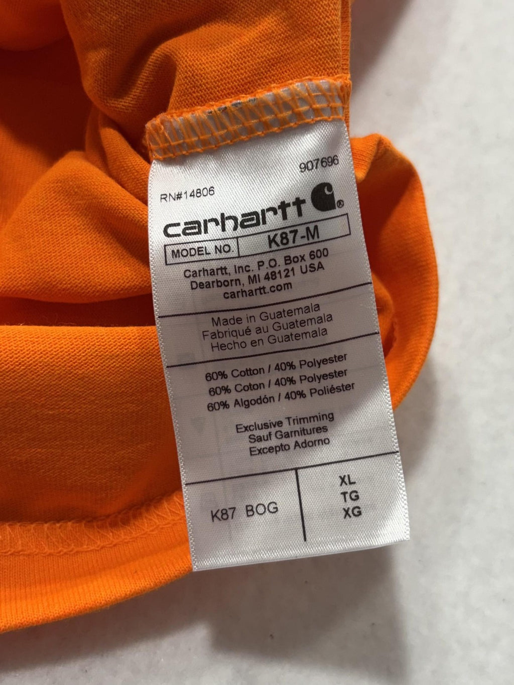 Carhartt Shirt Mens XL Orange K87 Loose Fit Pocket T-Shirt Heavyweight Workwear