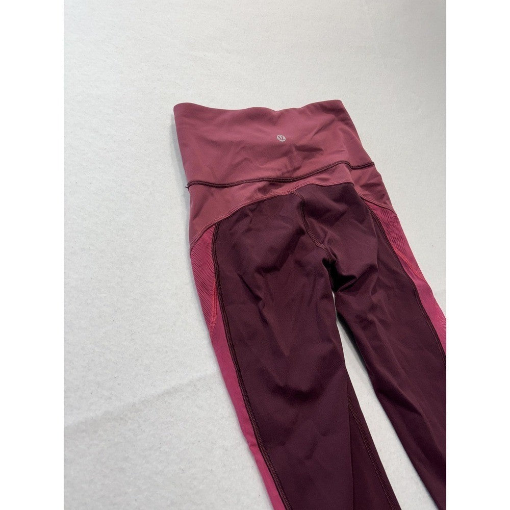 Lululemon Leggings Womens 4 Red Colorblock High Rise Crop 23.5 Inseam Pocket