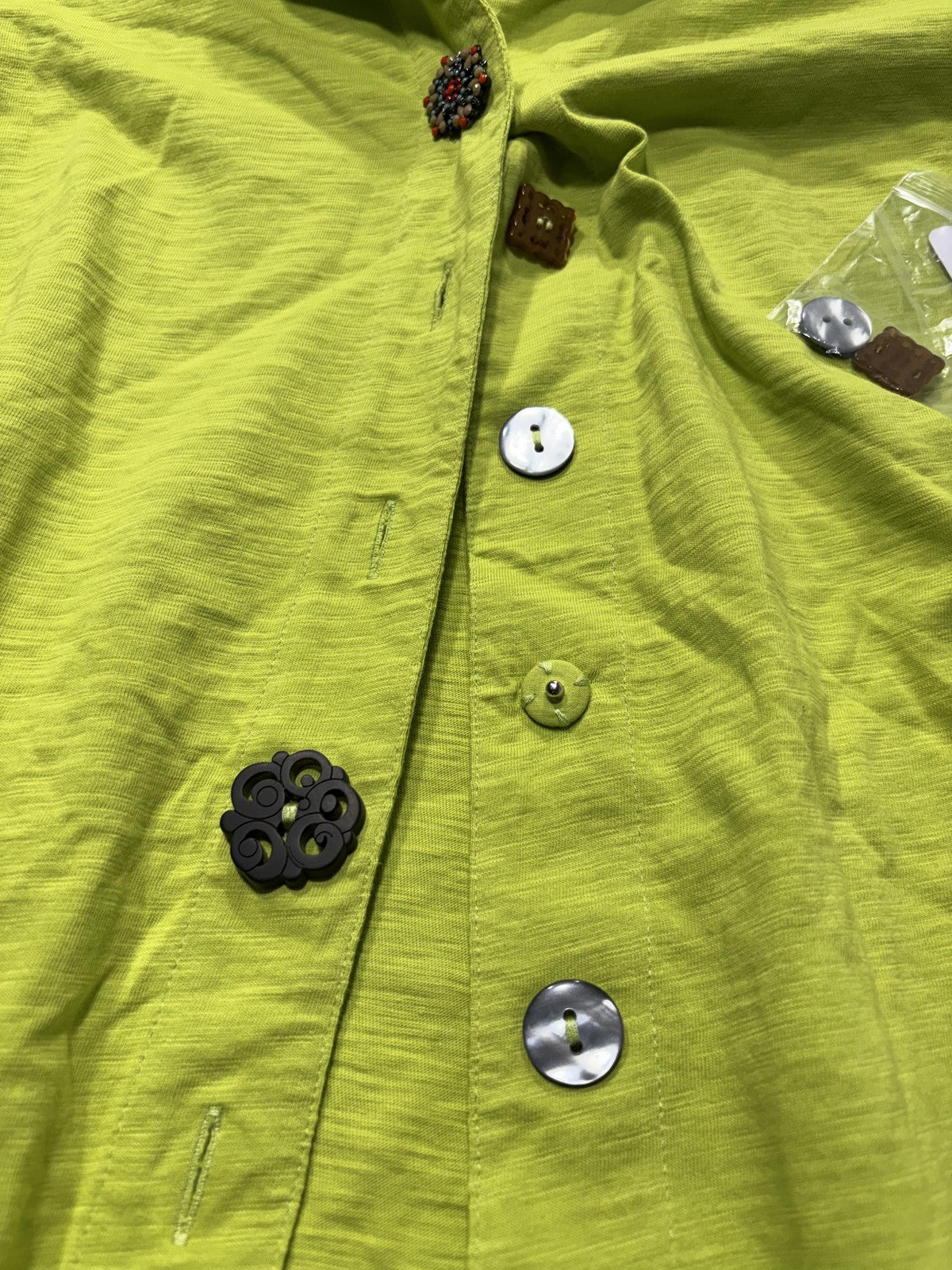 Soft Surroundings Shirt Dress Womens Medium Lime Green Danelle Button Asym Hem