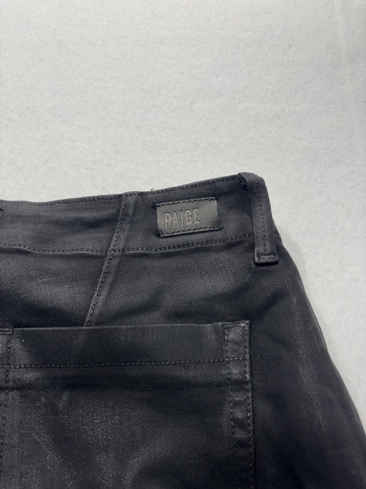 Paige Pants Womens 27 Black Mayslie Coated Denim Jogger Ankle Zip Cuffed Stretch