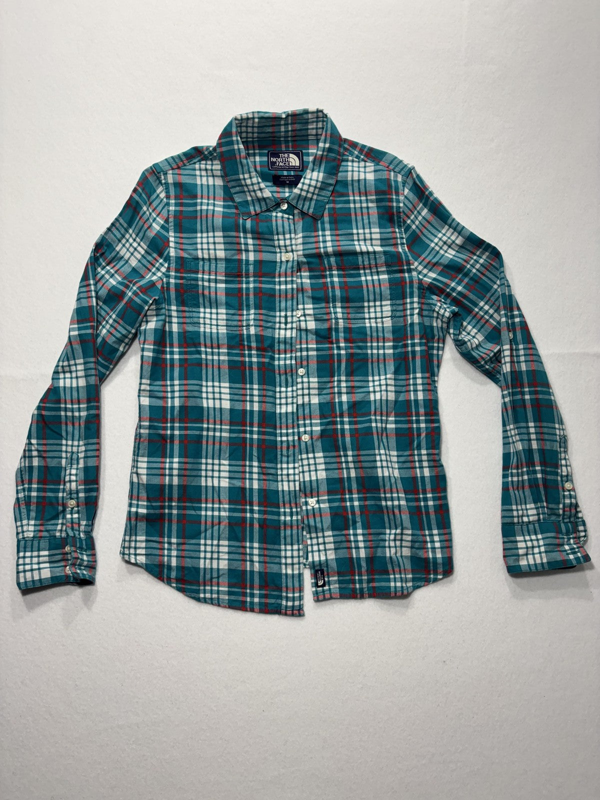 The North Face Shirt Mens Medium Green Plaid Long Sleeve Button Up Cotton Casual