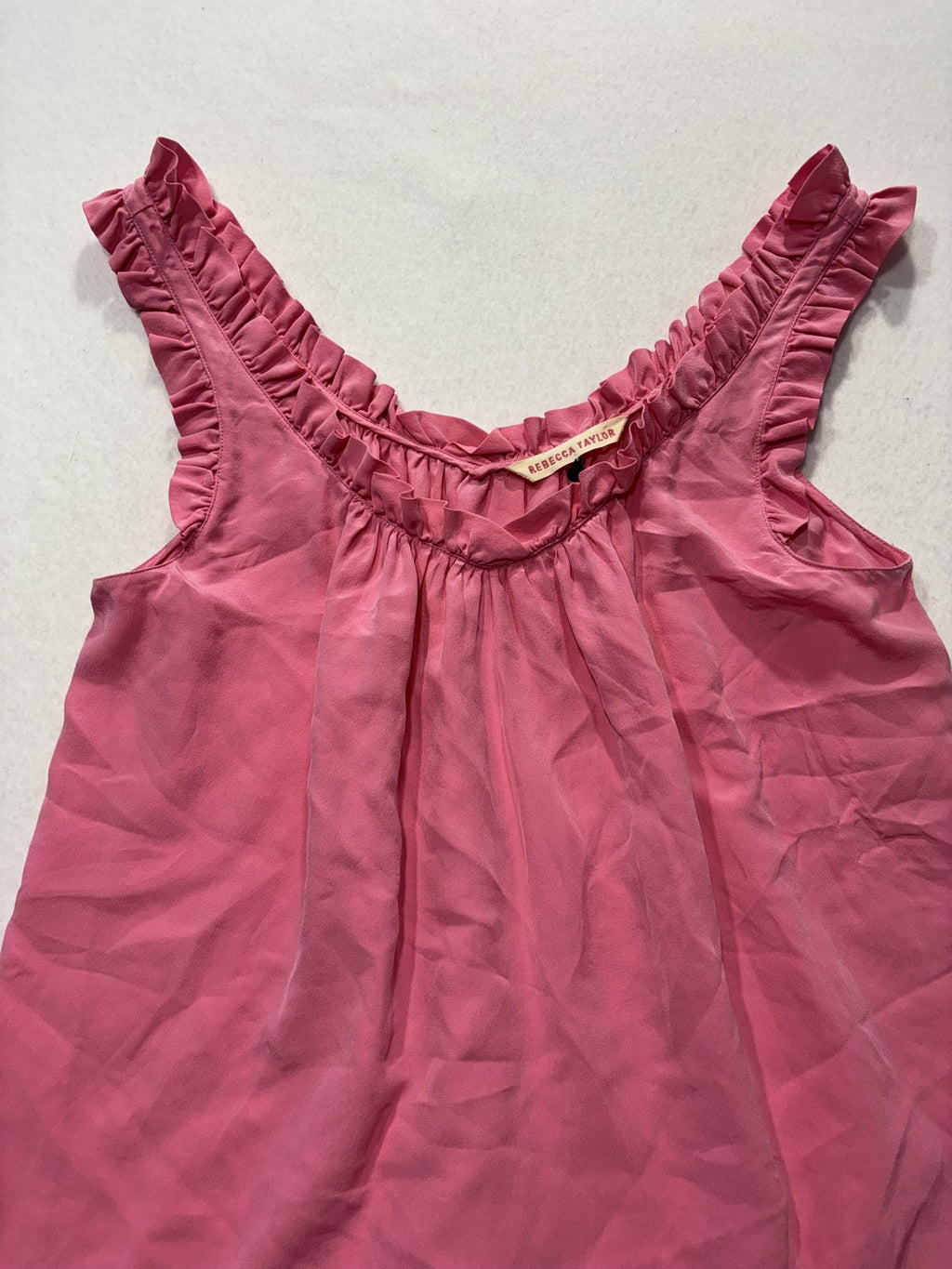 Rebecca Taylor Tank Womens 8 Pink Silk Scoop Neck Ruffle Chiffon Sleeveless Top