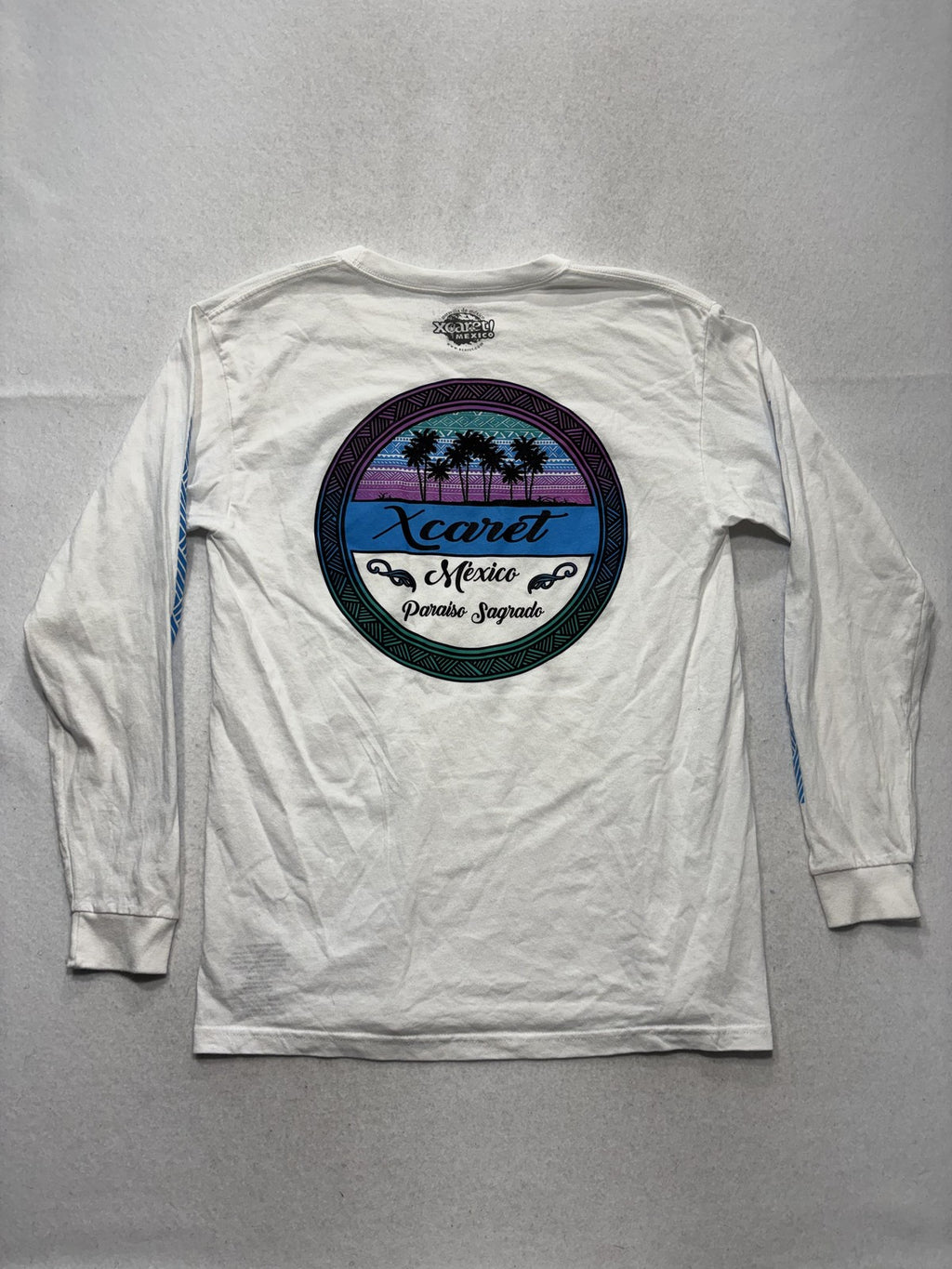 Xcaret Mexico Shirt Mens Medium White Long Sleeve Paraiso Sagrado Graphic Tee