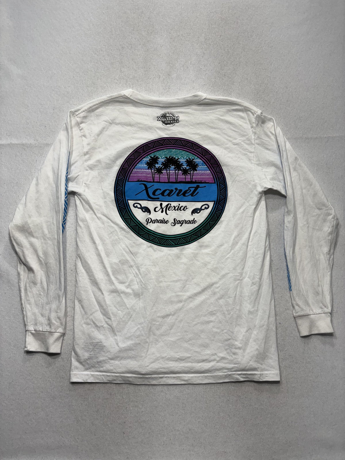 Xcaret Mexico Shirt Mens Medium White Long Sleeve Paraiso Sagrado Graphic Tee