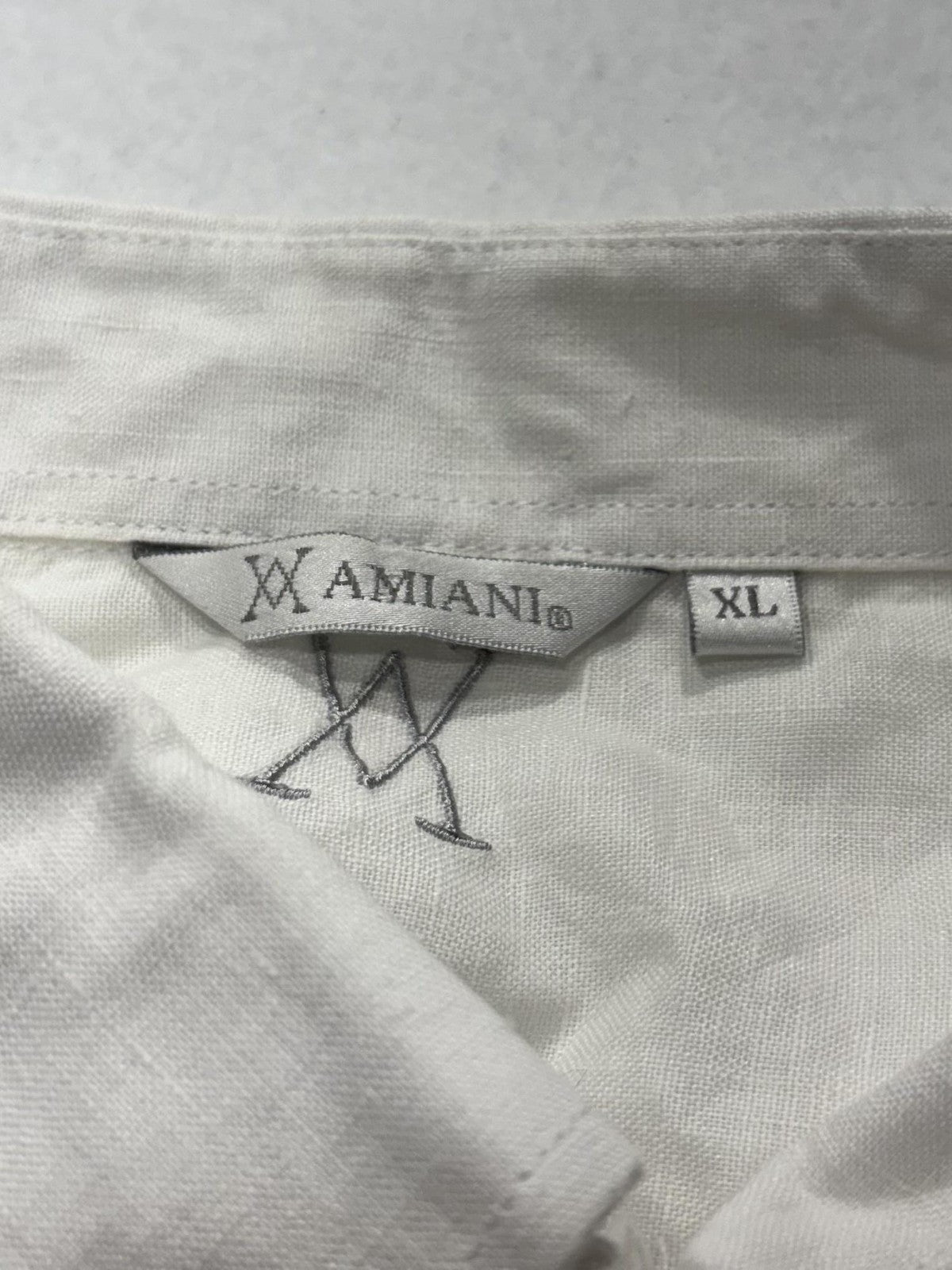 X Amiani Shirt Mens XL White Linen Long Sleeve Button Up Lightweight Casual