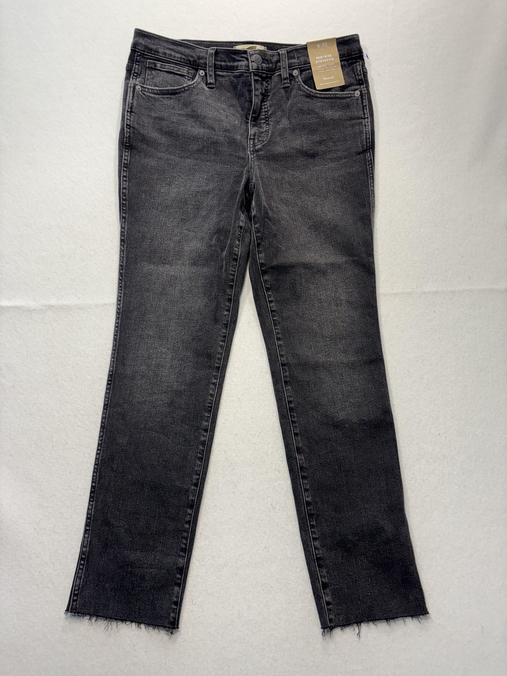 Madewell Jeans Womens 30 Charcoal Wash Mid Rise Stovepipe Raw Hem Stretch 30x28
