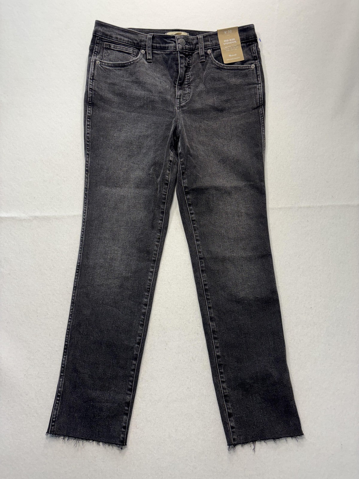 Madewell Jeans Womens 30 Charcoal Wash Mid Rise Stovepipe Raw Hem Stretch 30x28