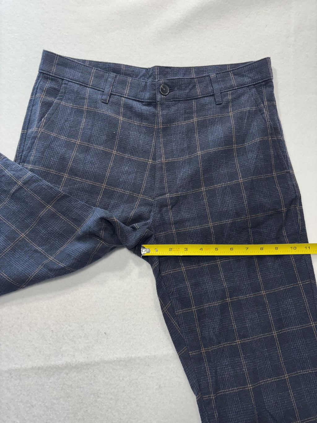 ZARA Dress Pants Mens 31x30 Blue Plaid Slim Tapered Flat Front Casual Work