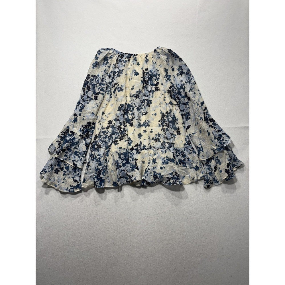 Maeve Blouse Womens XS Blue Floral Ruffle Bell Sleeve Peasant Boho Top