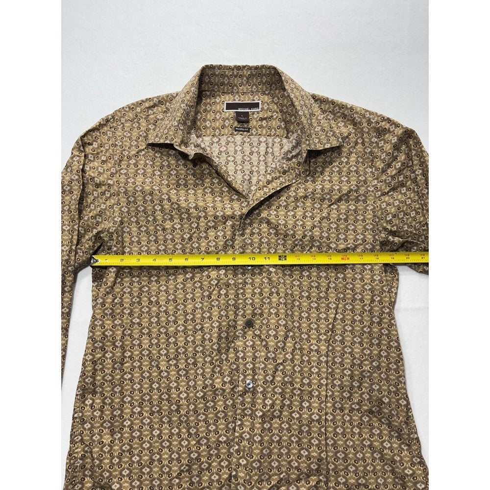 Michael Kors Dress Shirt Mens Large Brown Floral Long Sleeve Tailored Fit Cotton
