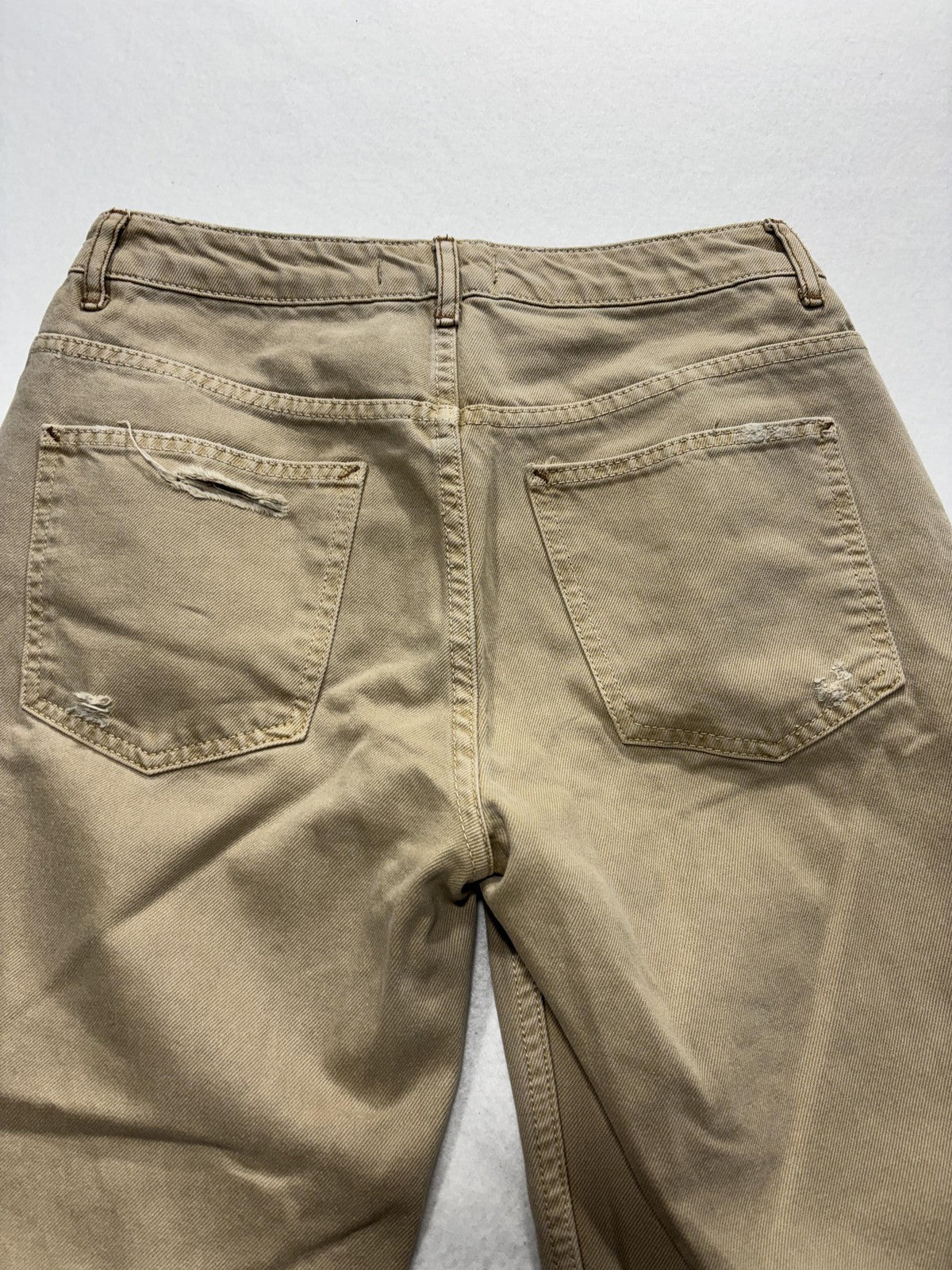 We The Free Jeans Womens 27 Beige High Rise Straight Distressed Raw Hem 27x28
