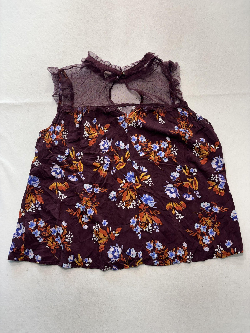 Arizona Jean Co. Blouse Juniors XL Purple Floral Mesh Mock Neck Ruffle Sheer