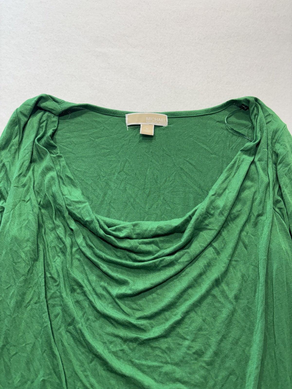 Michael Kors Top Womens Medium Green Cowl Neck 3/4 Sleeve Stretch Tunic Blouse