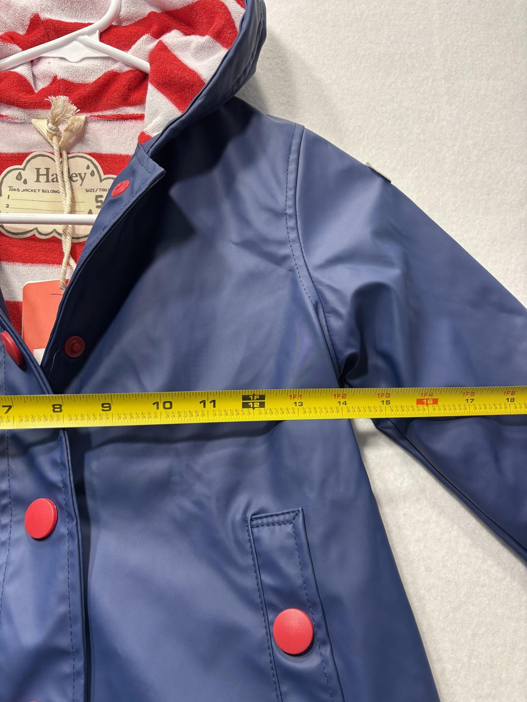 Hatley Rain Coat Girls 5 Blue Hooded Waterproof Lined Jacket Striped Buttons