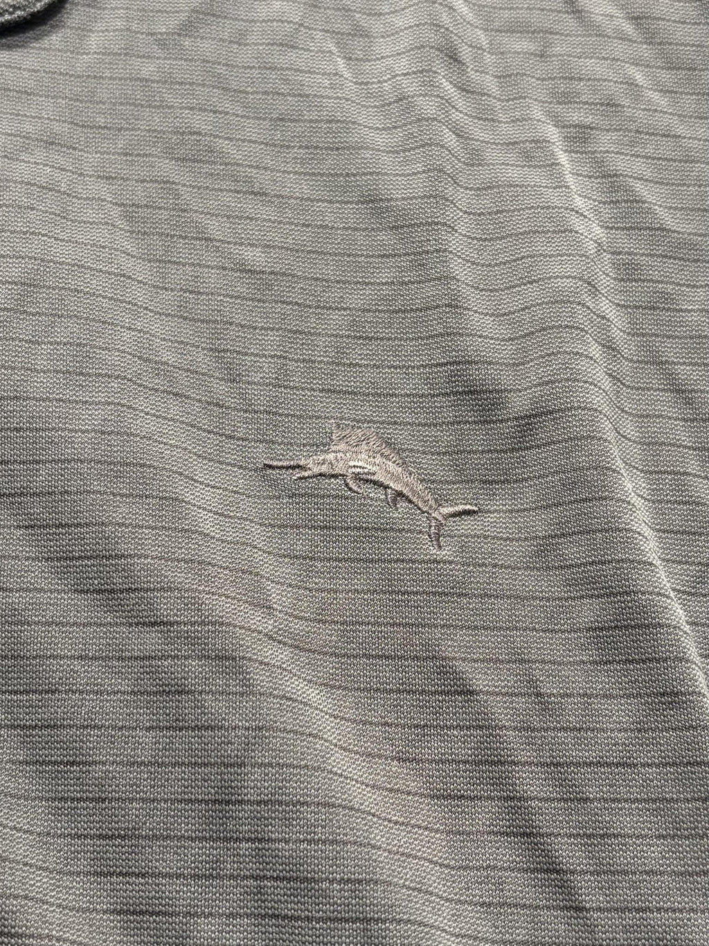Tommy Bahama Polo Shirt Mens 2XL Gray Island Zone Striped Moisture Wicking