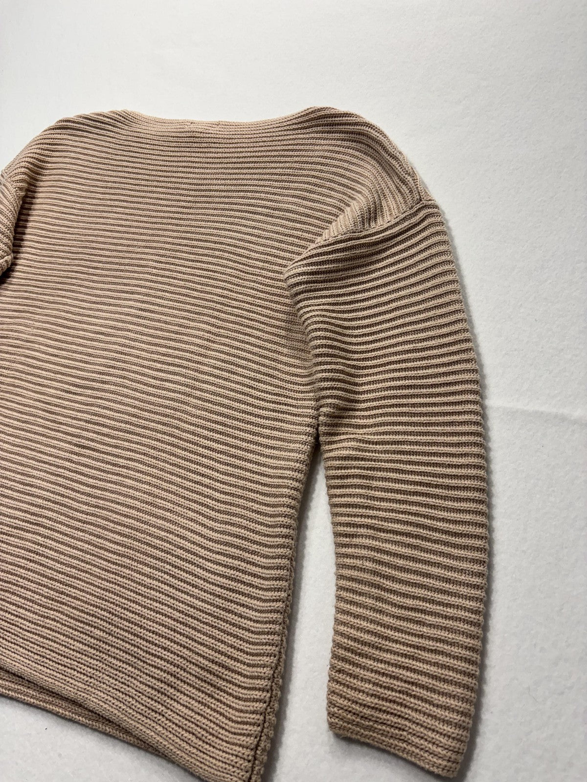 Vince Camuto Sweater Womens Medium Beige Textured Knit Boat Neck Pocket Pullover